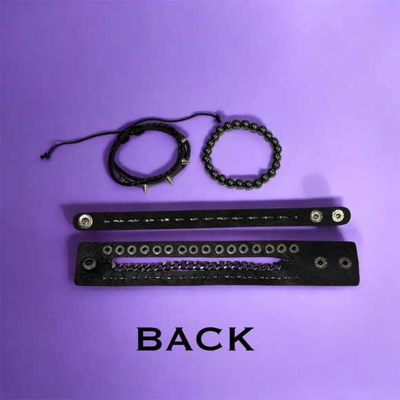 5 pc Set Multi-Layer Studded Bracelet Set – Punk Rock Spiked, Rivet & Chain - Picture 2 of 3